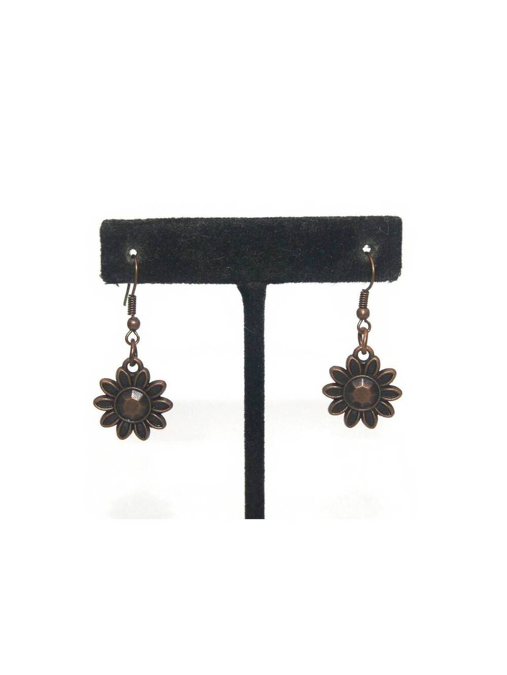 Vintage Copper Tone Flower Dangle Earrings with Hook Backs for Pierced Ears.